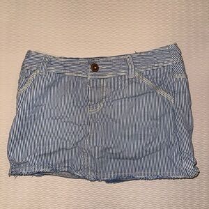 Blue Striped Denim Shorts
